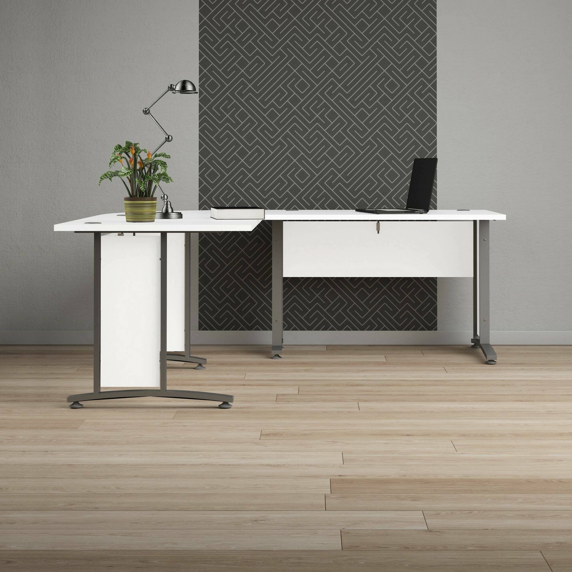Scrivania Heling, Scrittoio multiuso, Tavolo per ufficio porta PC, Piano di lavoro, 200x200 h75 cm, Bianco e Grigio