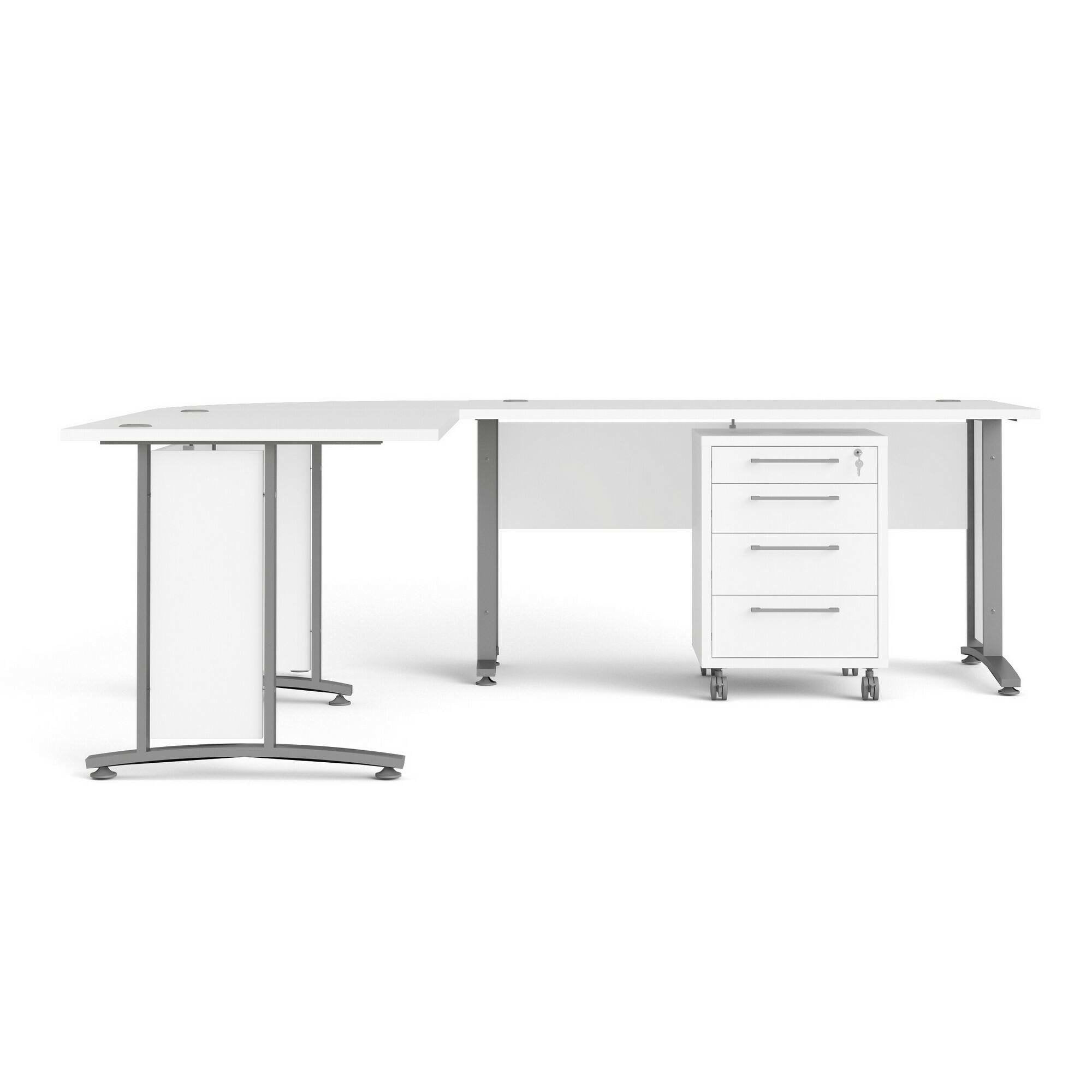 Scrivania Megh, Scrittoio multiuso, Tavolo per ufficio porta PC, Piano di lavoro, 230x200 h75 cm, Bianco e Grigio