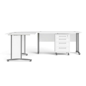 Scrivania Megh, Scrittoio multiuso, Tavolo per ufficio porta PC, Piano di lavoro, 230x200 h75 cm, Bianco e Grigio