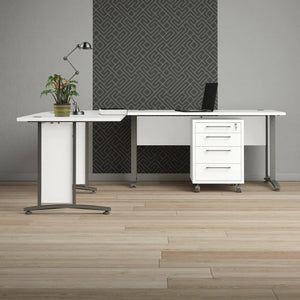 Scrivania Megh, Scrittoio multiuso, Tavolo per ufficio porta PC, Piano di lavoro, 230x200 h75 cm, Bianco e Grigio