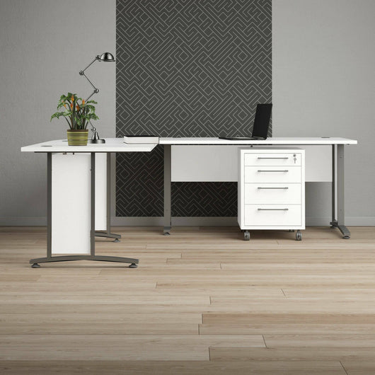 Scrivania Megh, Scrittoio multiuso, Tavolo per ufficio porta PC, Piano di lavoro, 230x200 h75 cm, Bianco e Grigio