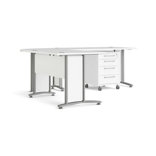 Scrivania Megh, Scrittoio multiuso, Tavolo per ufficio porta PC, Piano di lavoro, 230x200 h75 cm, Bianco e Grigio