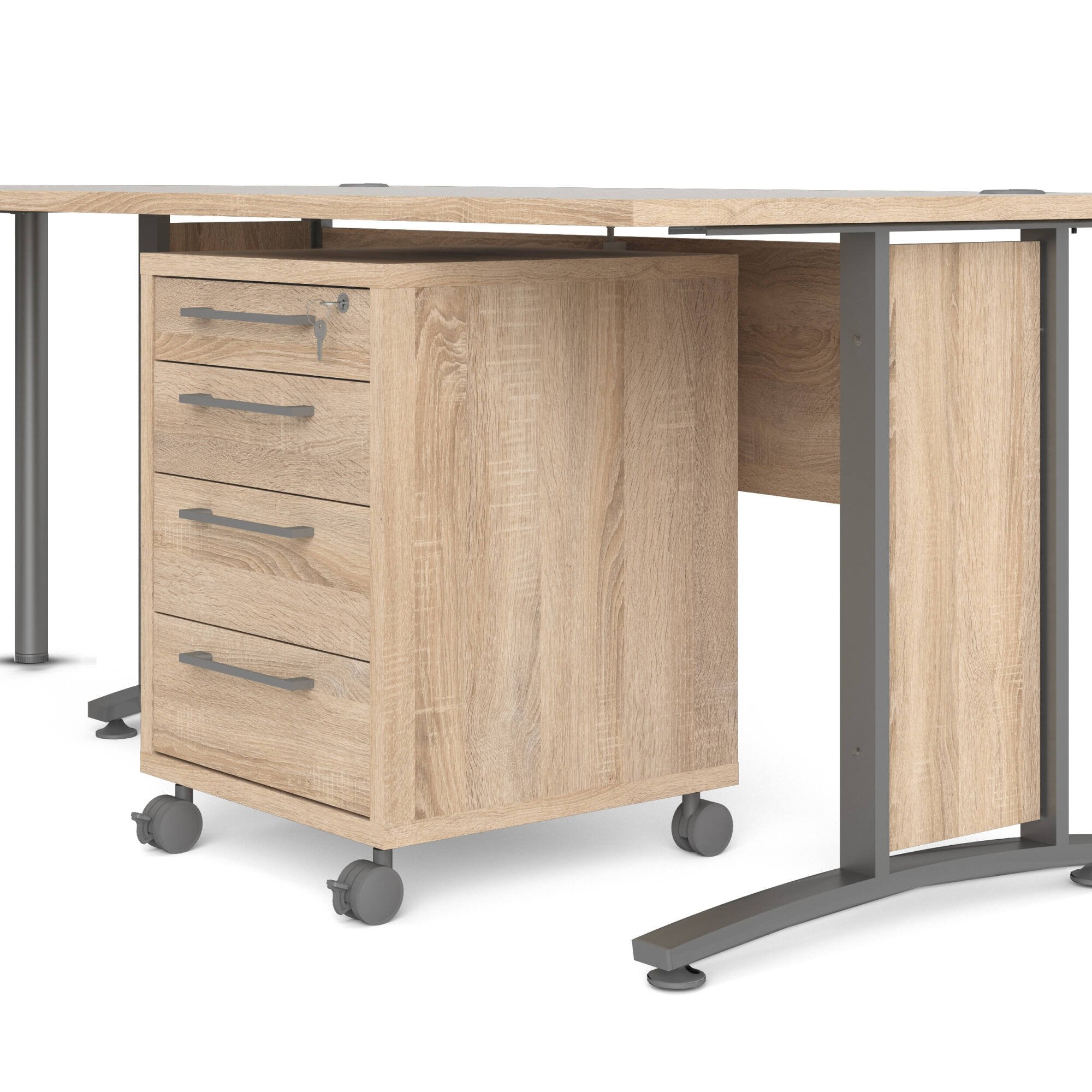 Scrivania Megh, Scrittoio multiuso, Tavolo per ufficio porta PC, Piano di lavoro, 230x200 h75 cm, Grigio e Quercia