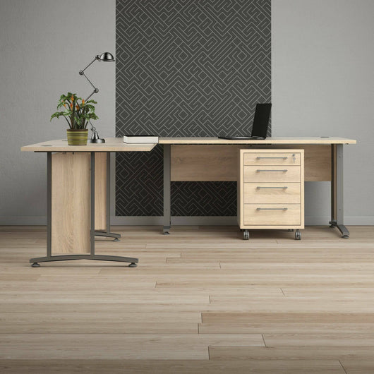 Scrivania Megh, Scrittoio multiuso, Tavolo per ufficio porta PC, Piano di lavoro, 230x200 h75 cm, Grigio e Quercia