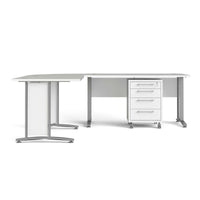 Scrivania Agerato, Scrittoio multiuso, Tavolo per ufficio porta PC, Piano di lavoro, 230x200 h75 cm, Bianco e Grigio