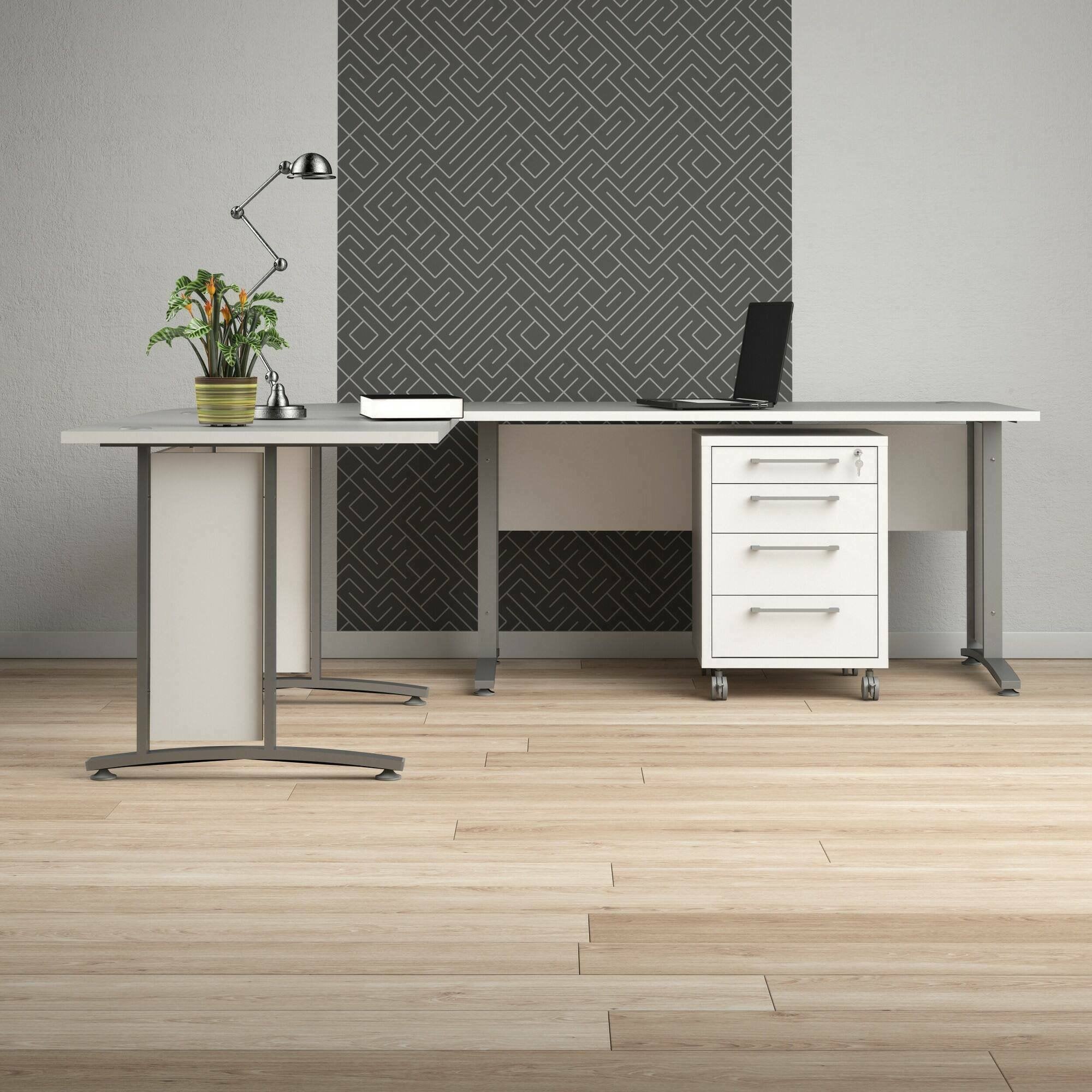 Scrivania Agerato, Scrittoio multiuso, Tavolo per ufficio porta PC, Piano di lavoro, 230x200 h75 cm, Bianco e Grigio