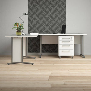 Scrivania Agerato, Scrittoio multiuso, Tavolo per ufficio porta PC, Piano di lavoro, 230x200 h75 cm, Bianco e Grigio
