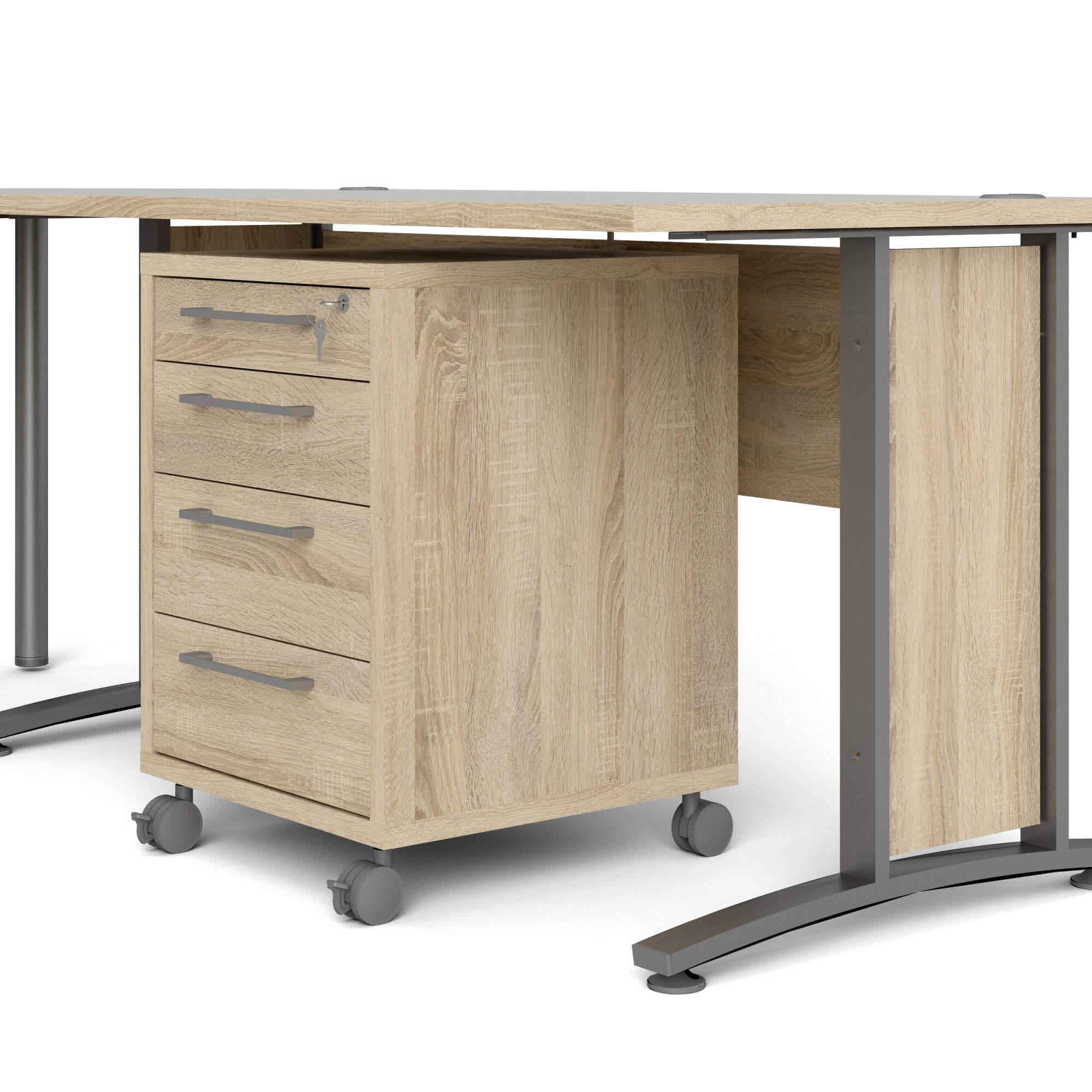 Scrivania Agerato, Scrittoio multiuso, Tavolo per ufficio porta PC, Piano di lavoro, 230x200 h75 cm, Grigio e Quercia