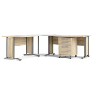 Scrivania Agerato, Scrittoio multiuso, Tavolo per ufficio porta PC, Piano di lavoro, 230x200 h75 cm, Grigio e Quercia