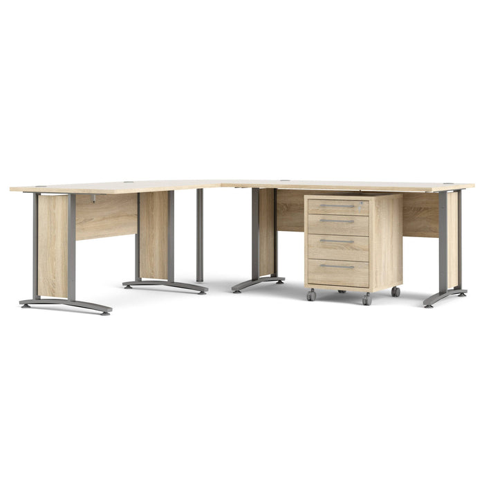 Scrivania Agerato, Scrittoio multiuso, Tavolo per ufficio porta PC, Piano di lavoro, 230x200 h75 cm, Grigio e Quercia