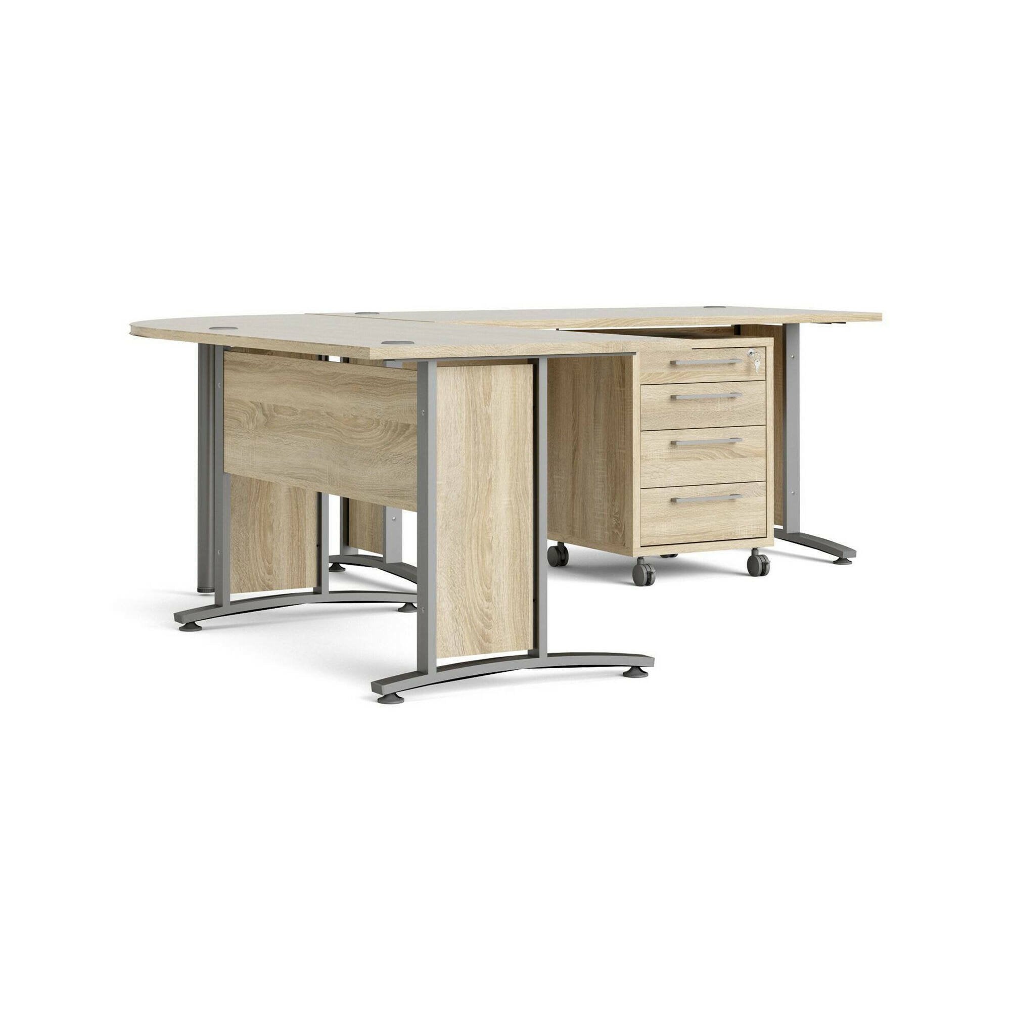 Scrivania Agerato, Scrittoio multiuso, Tavolo per ufficio porta PC, Piano di lavoro, 230x200 h75 cm, Grigio e Quercia