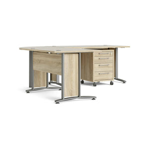 Scrivania Agerato, Scrittoio multiuso, Tavolo per ufficio porta PC, Piano di lavoro, 230x200 h75 cm, Grigio e Quercia