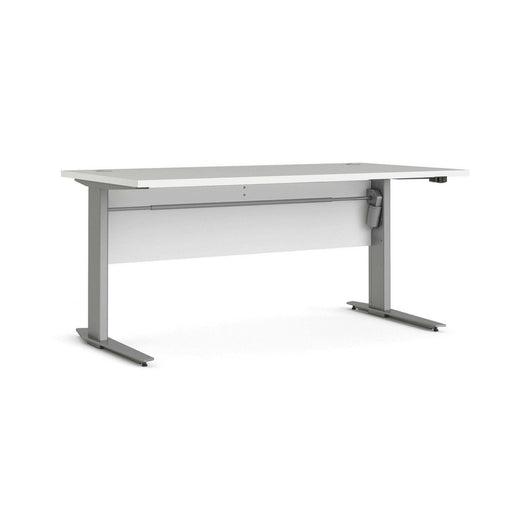 Scrivania Gonu, Scrittoio multiuso, Tavolo per ufficio porta PC, Piano di lavoro, 150x80 h119 cm, Bianco e Grigio