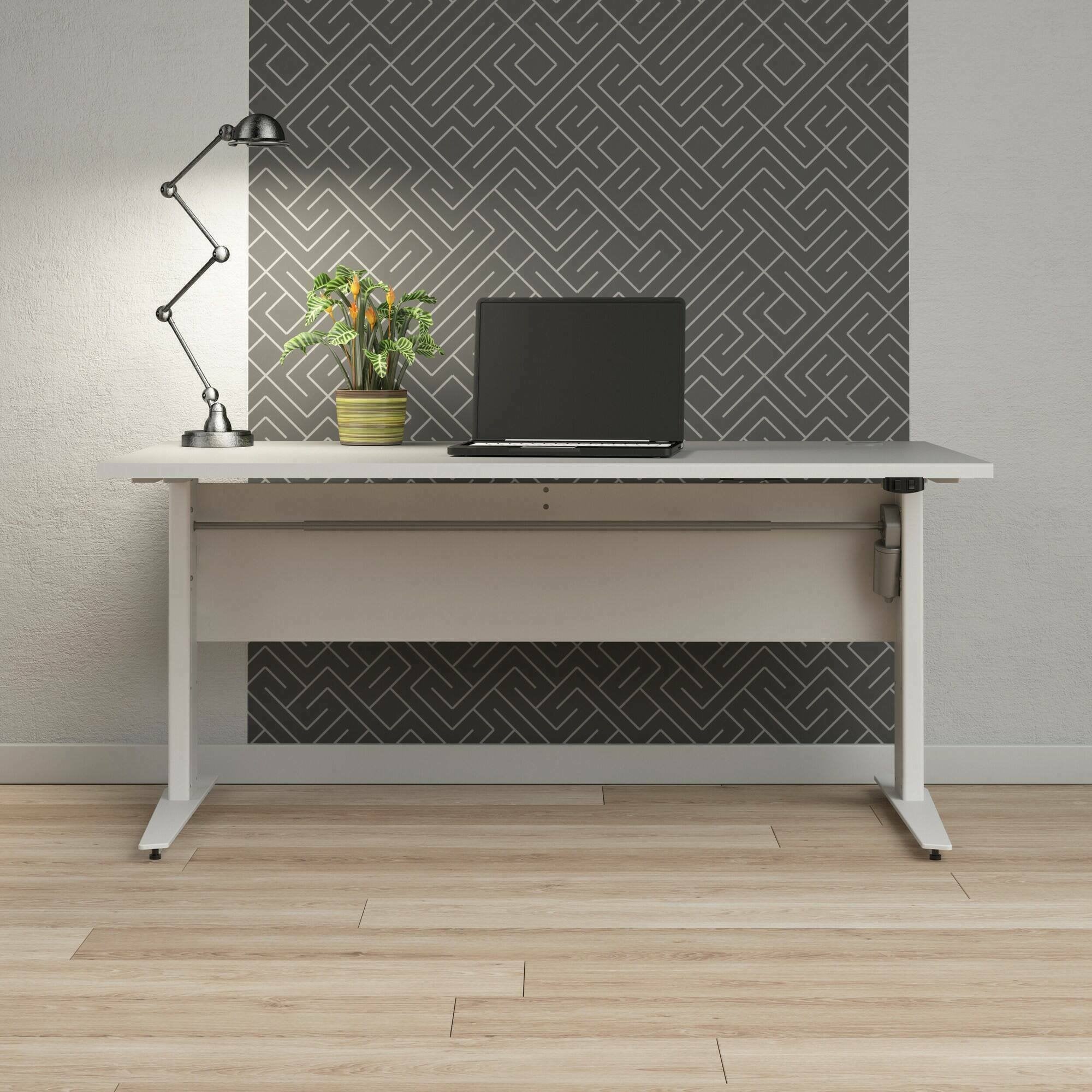 Scrivania Gonu, Scrittoio multiuso, Tavolo per ufficio porta PC, Piano di lavoro, 150x80 h119 cm, Bianco