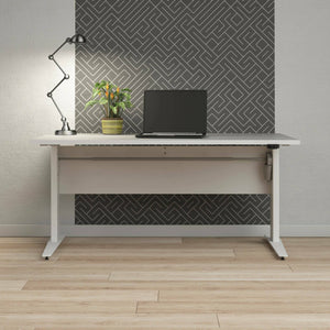 Scrivania Gonu, Scrittoio multiuso, Tavolo per ufficio porta PC, Piano di lavoro, 150x80 h119 cm, Bianco