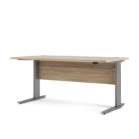 Scrivania Gonu, Scrittoio multiuso, Tavolo per ufficio porta PC, Piano di lavoro, 150x80 h119 cm, Grigio e Quercia