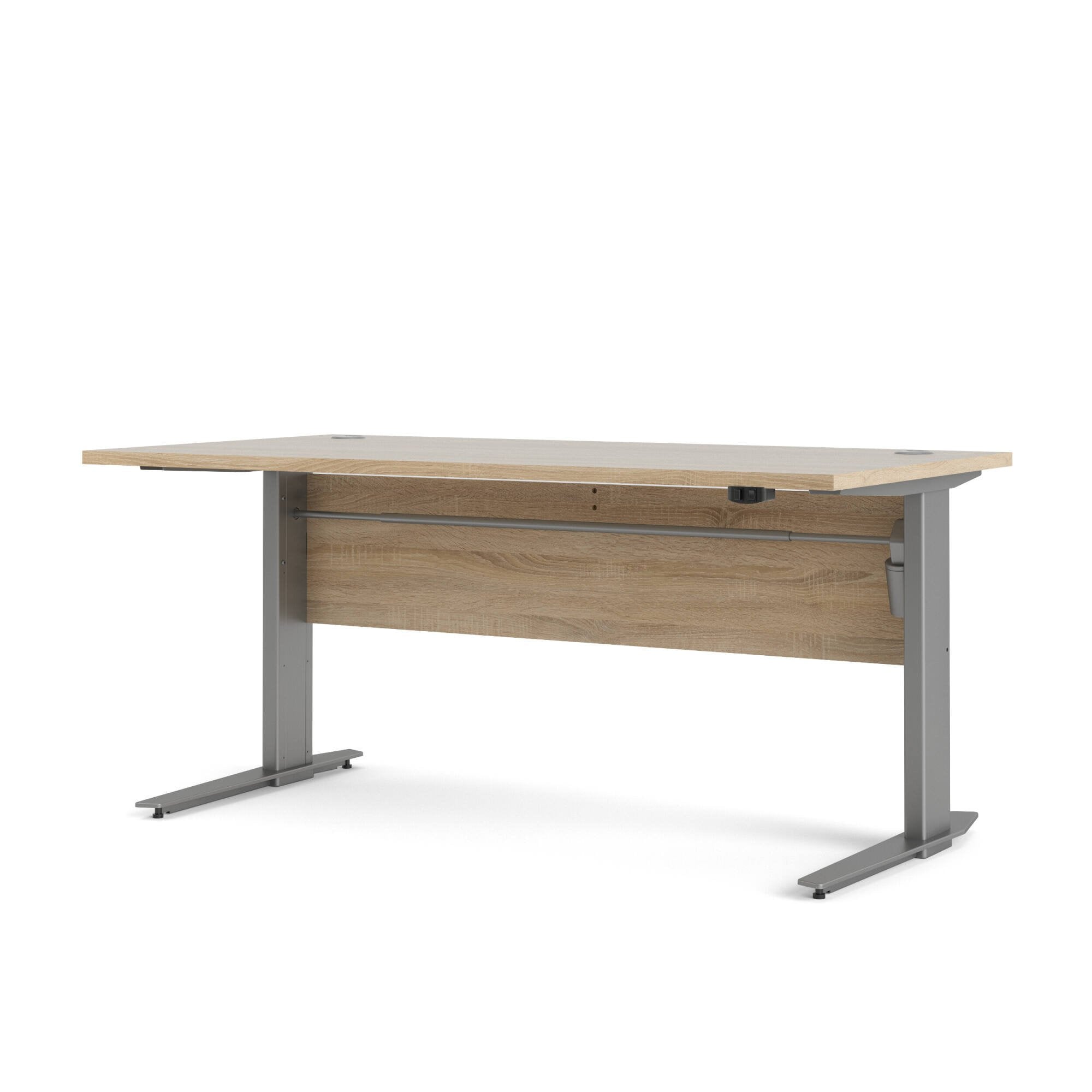 Scrivania Gonu, Scrittoio multiuso, Tavolo per ufficio porta PC, Piano di lavoro, 150x80 h119 cm, Grigio e Quercia