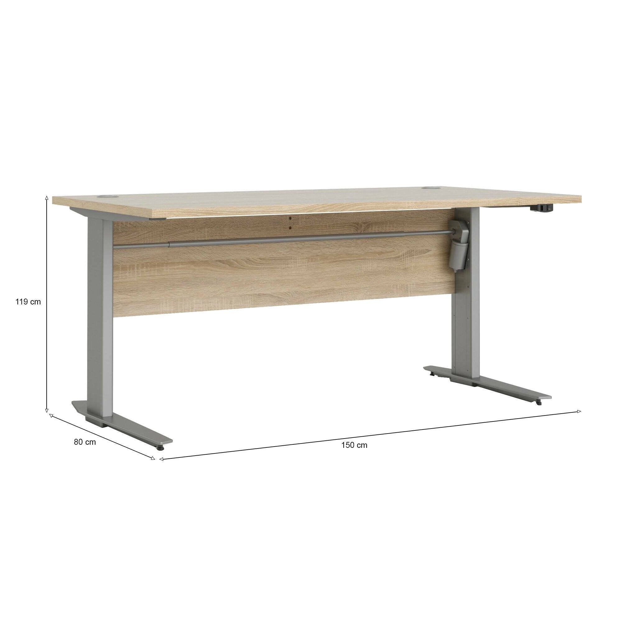 Scrivania Gonu, Scrittoio multiuso, Tavolo per ufficio porta PC, Piano di lavoro, 150x80 h119 cm, Grigio e Quercia