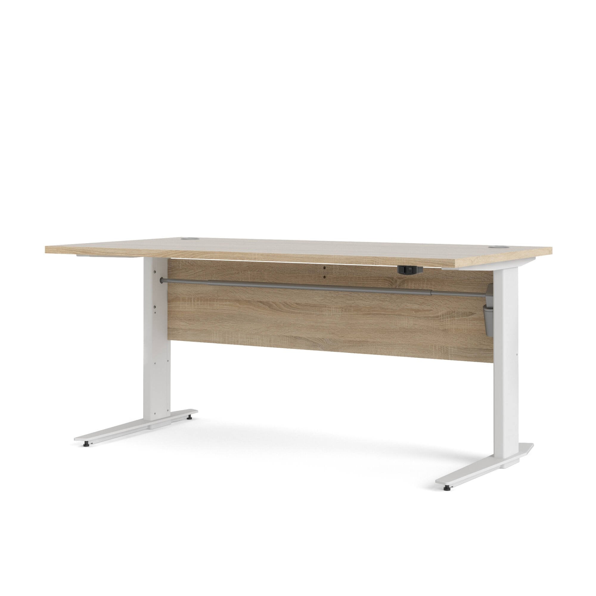 Scrivania Gonu, Scrittoio multiuso, Tavolo per ufficio porta PC, Piano di lavoro, 150x80 h119 cm, Quercia e Bianco
