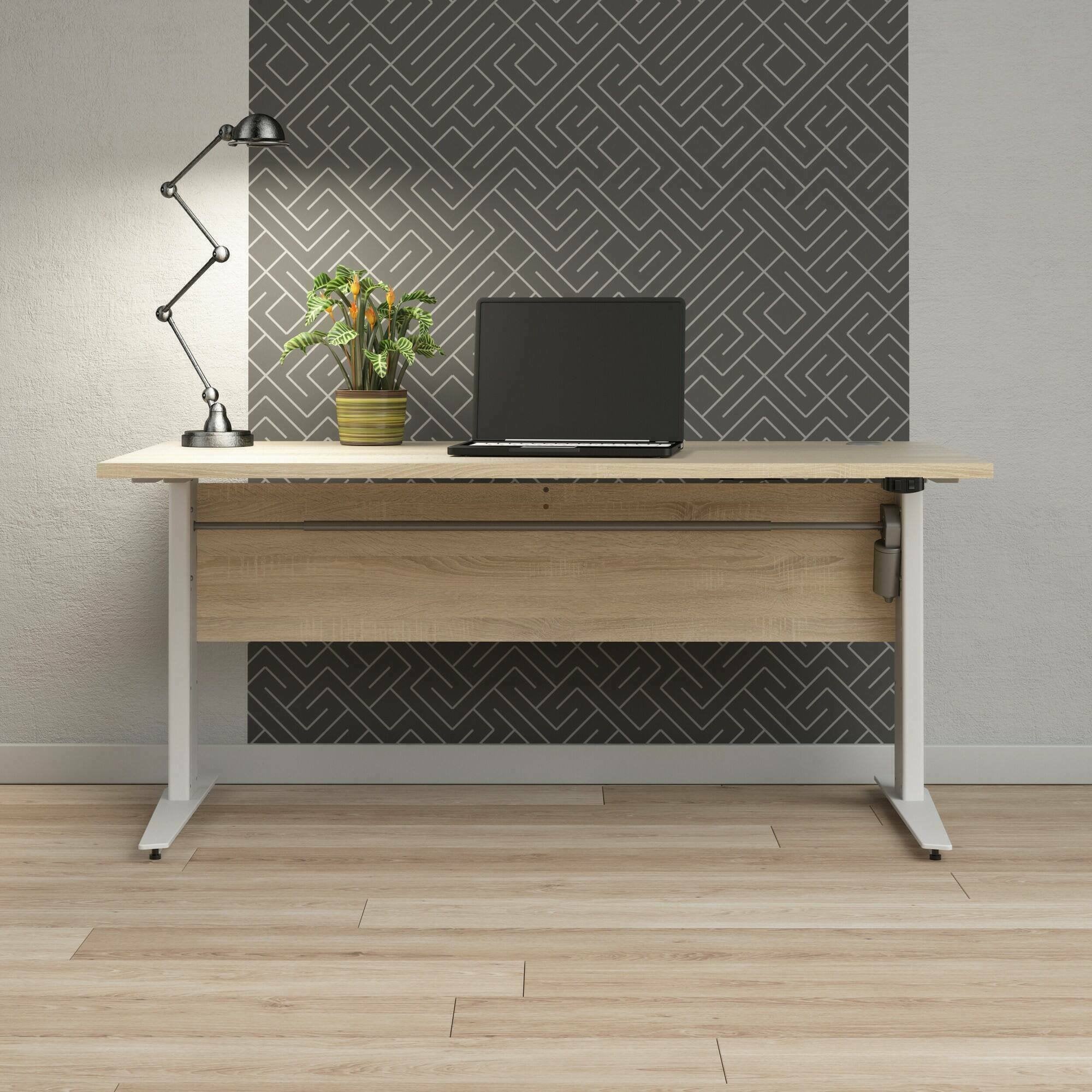 Scrivania Gonu, Scrittoio multiuso, Tavolo per ufficio porta PC, Piano di lavoro, 150x80 h119 cm, Quercia e Bianco