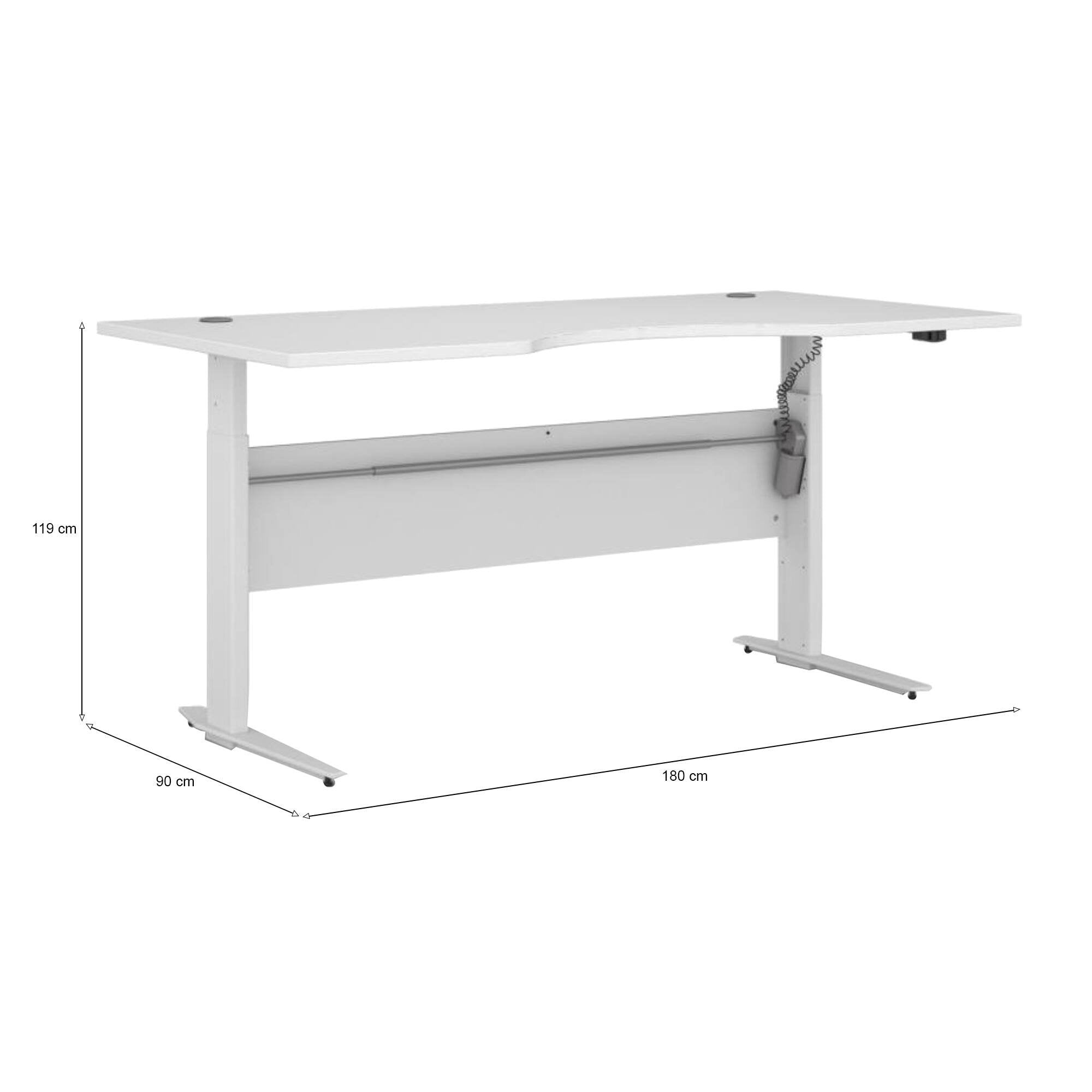 Scrivania Agretto, Scrittoio multiuso, Tavolo per ufficio porta PC, Piano di lavoro, 180x90 h119 cm, Bianco