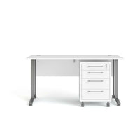 Scrivania Azzaro, Scrittoio multiuso, Tavolo per ufficio porta PC, Piano di lavoro, 150x80 h75 cm, Bianco e Grigio