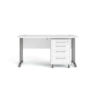 Scrivania Azzaro, Scrittoio multiuso, Tavolo per ufficio porta PC, Piano di lavoro, 150x80 h75 cm, Bianco e Grigio