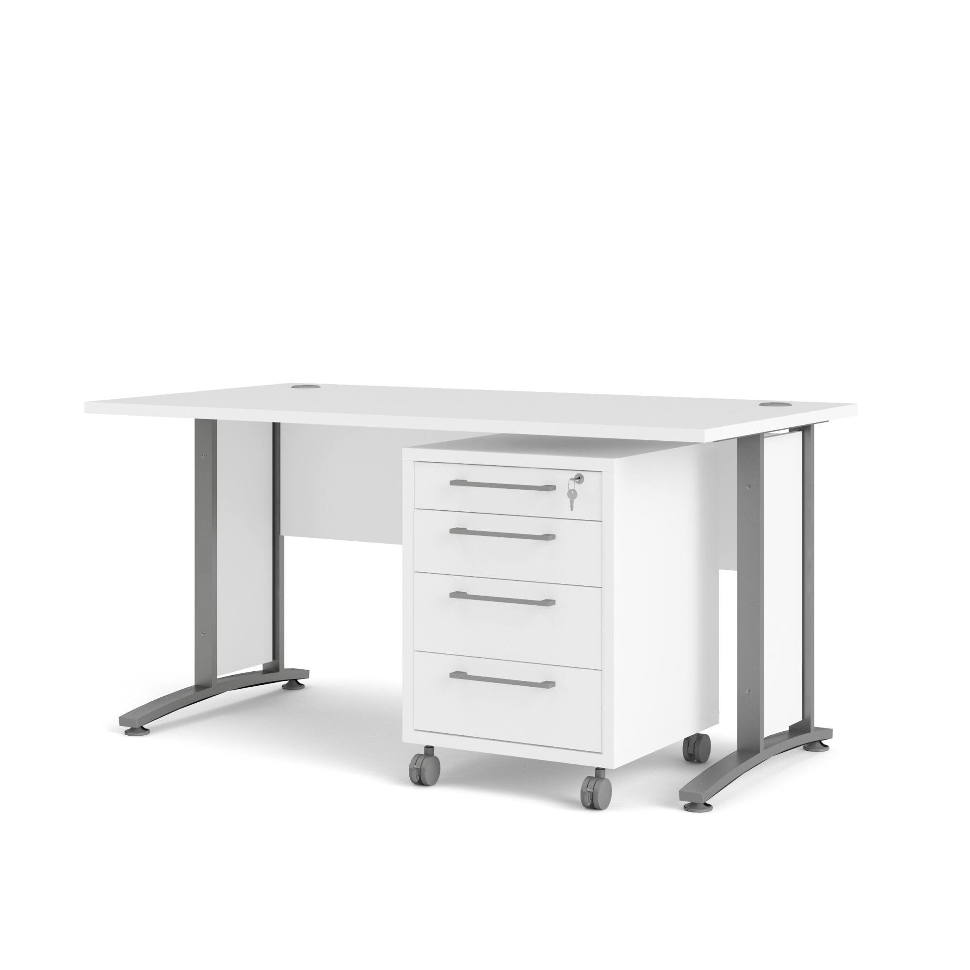 Scrivania Azzaro, Scrittoio multiuso, Tavolo per ufficio porta PC, Piano di lavoro, 150x80 h75 cm, Bianco e Grigio