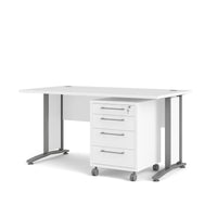 Scrivania Azzaro, Scrittoio multiuso, Tavolo per ufficio porta PC, Piano di lavoro, 150x80 h75 cm, Bianco e Grigio