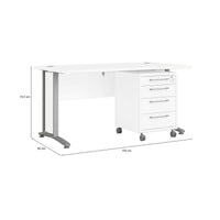Scrivania Azzaro, Scrittoio multiuso, Tavolo per ufficio porta PC, Piano di lavoro, 150x80 h75 cm, Bianco e Grigio