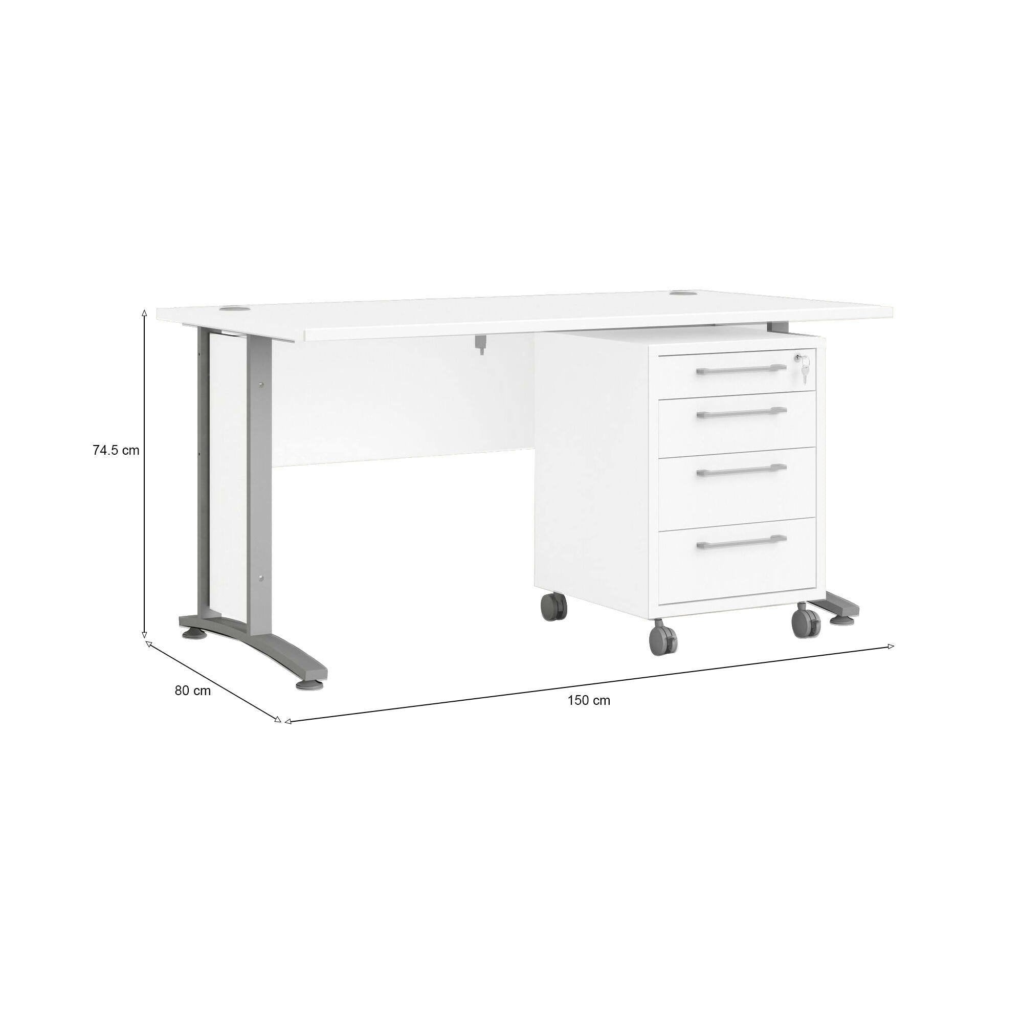 Scrivania Azzaro, Scrittoio multiuso, Tavolo per ufficio porta PC, Piano di lavoro, 150x80 h75 cm, Bianco e Grigio