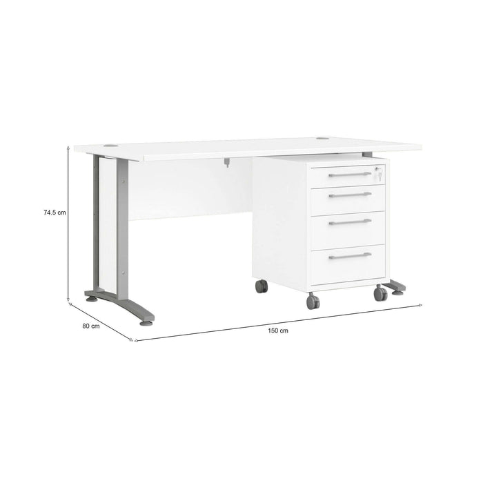 Scrivania Azzaro, Scrittoio multiuso, Tavolo per ufficio porta PC, Piano di lavoro, 150x80 h75 cm, Bianco e Grigio