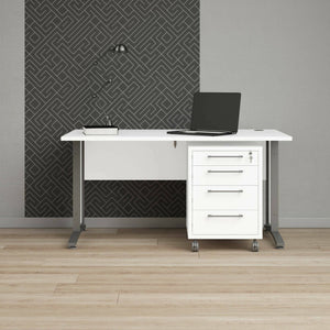 Scrivania Azzaro, Scrittoio multiuso, Tavolo per ufficio porta PC, Piano di lavoro, 150x80 h75 cm, Bianco e Grigio