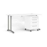 Scrivania Azzaro, Scrittoio multiuso, Tavolo per ufficio porta PC, Piano di lavoro, 150x80 h75 cm, Bianco e Grigio