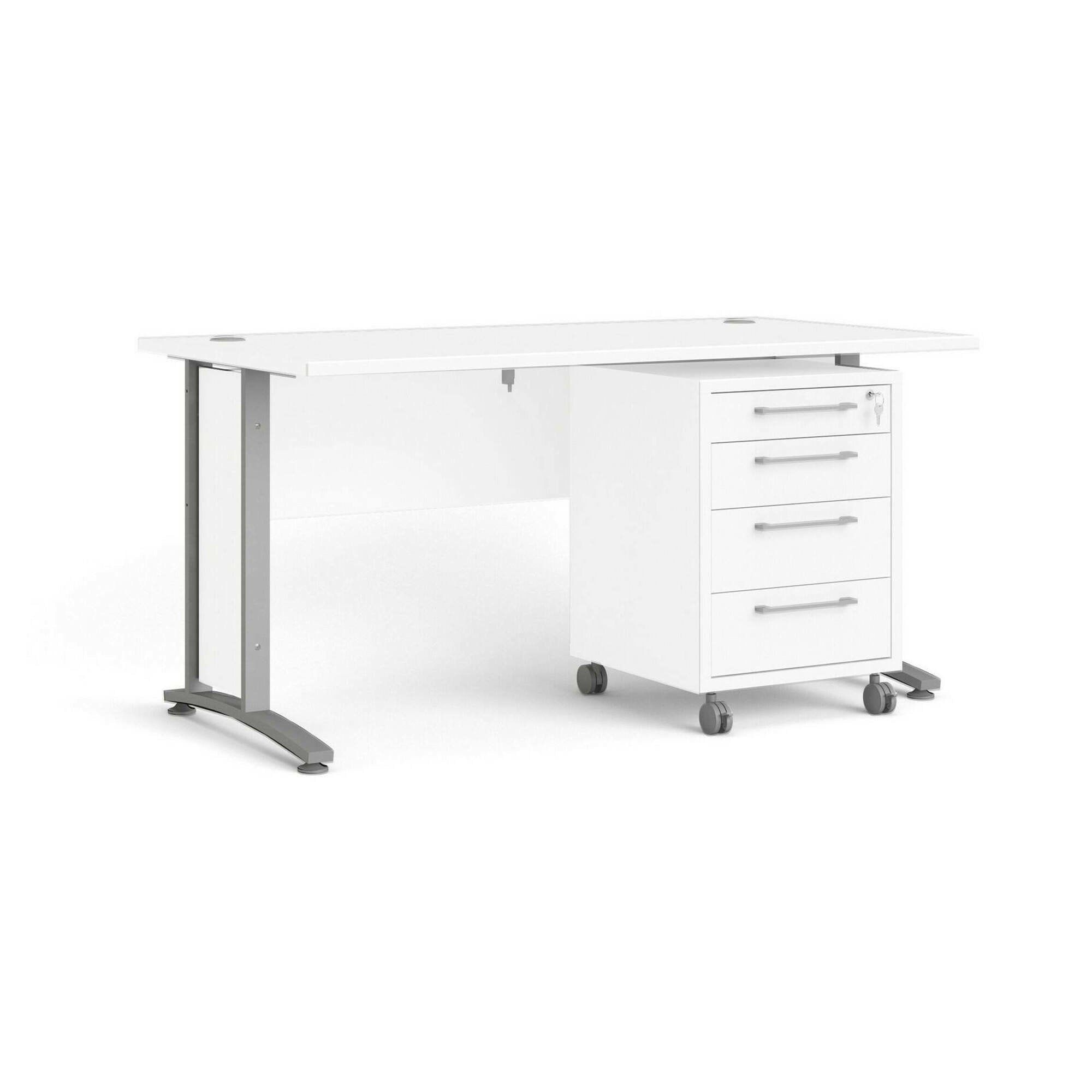 Scrivania Azzaro, Scrittoio multiuso, Tavolo per ufficio porta PC, Piano di lavoro, 150x80 h75 cm, Bianco e Grigio
