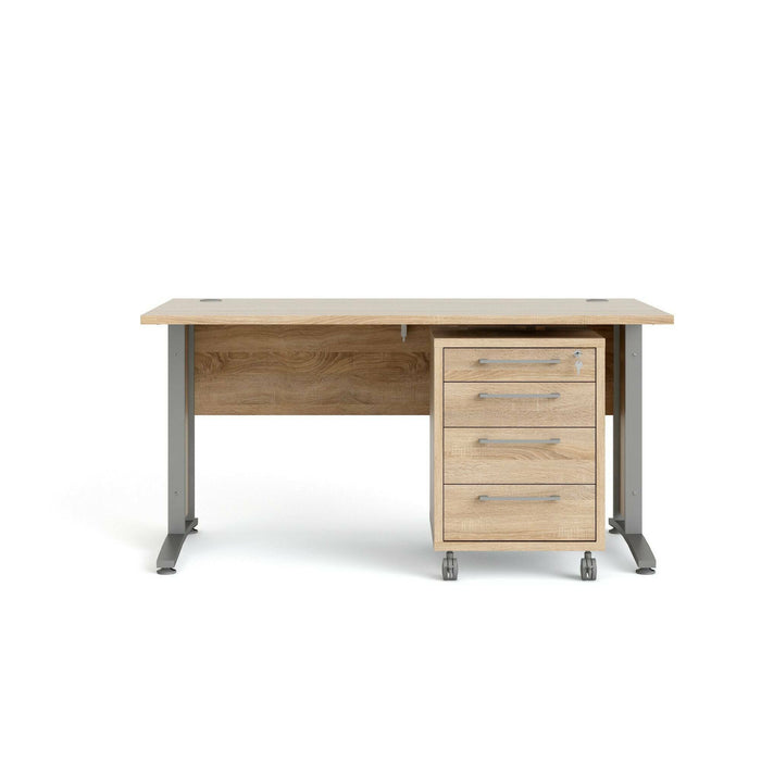 Scrivania Azzaro, Scrittoio multiuso, Tavolo per ufficio porta PC, Piano di lavoro, 150x80 h75 cm, Grigio e Quercia