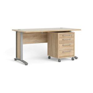 Scrivania Azzaro, Scrittoio multiuso, Tavolo per ufficio porta PC, Piano di lavoro, 150x80 h75 cm, Grigio e Quercia