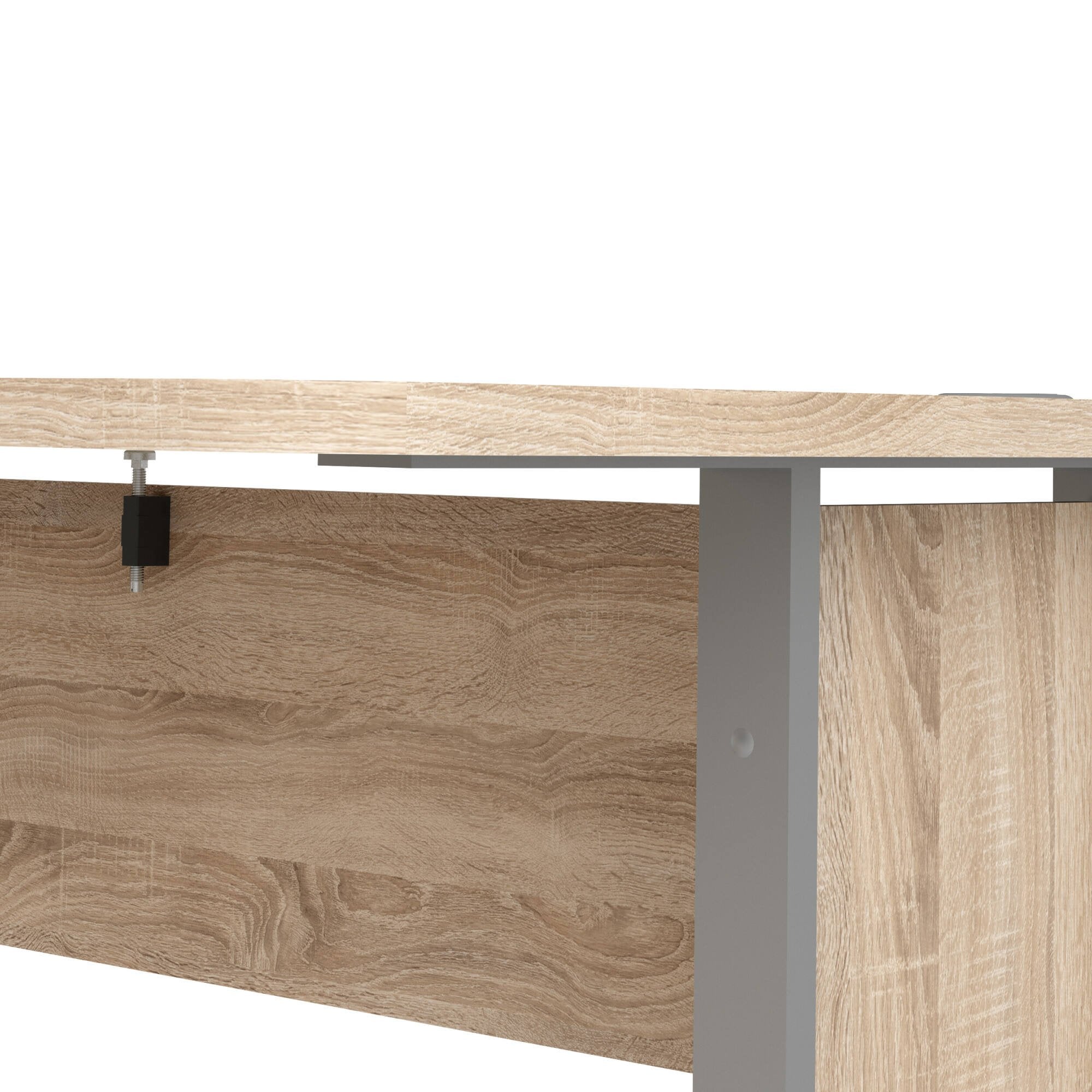 Scrivania Alfango, Scrittoio multiuso, Tavolo per ufficio porta PC, Piano di lavoro, 159x151 h75 cm, Grigio e Quercia