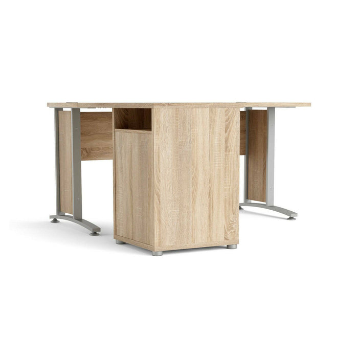 Scrivania Alfango, Scrittoio multiuso, Tavolo per ufficio porta PC, Piano di lavoro, 159x151 h75 cm, Grigio e Quercia