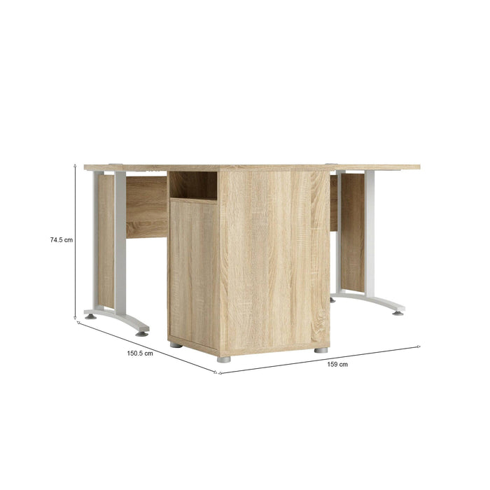 Scrivania Alfango, Scrittoio multiuso, Tavolo per ufficio porta PC, Piano di lavoro, 159x151 h75 cm, Quercia e Bianco