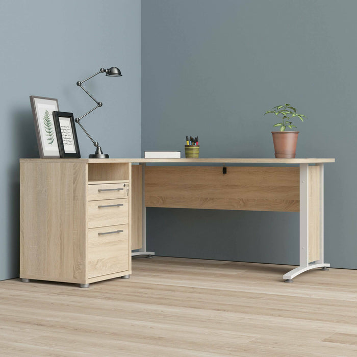 Scrivania Alfango, Scrittoio multiuso, Tavolo per ufficio porta PC, Piano di lavoro, 159x151 h75 cm, Quercia e Bianco