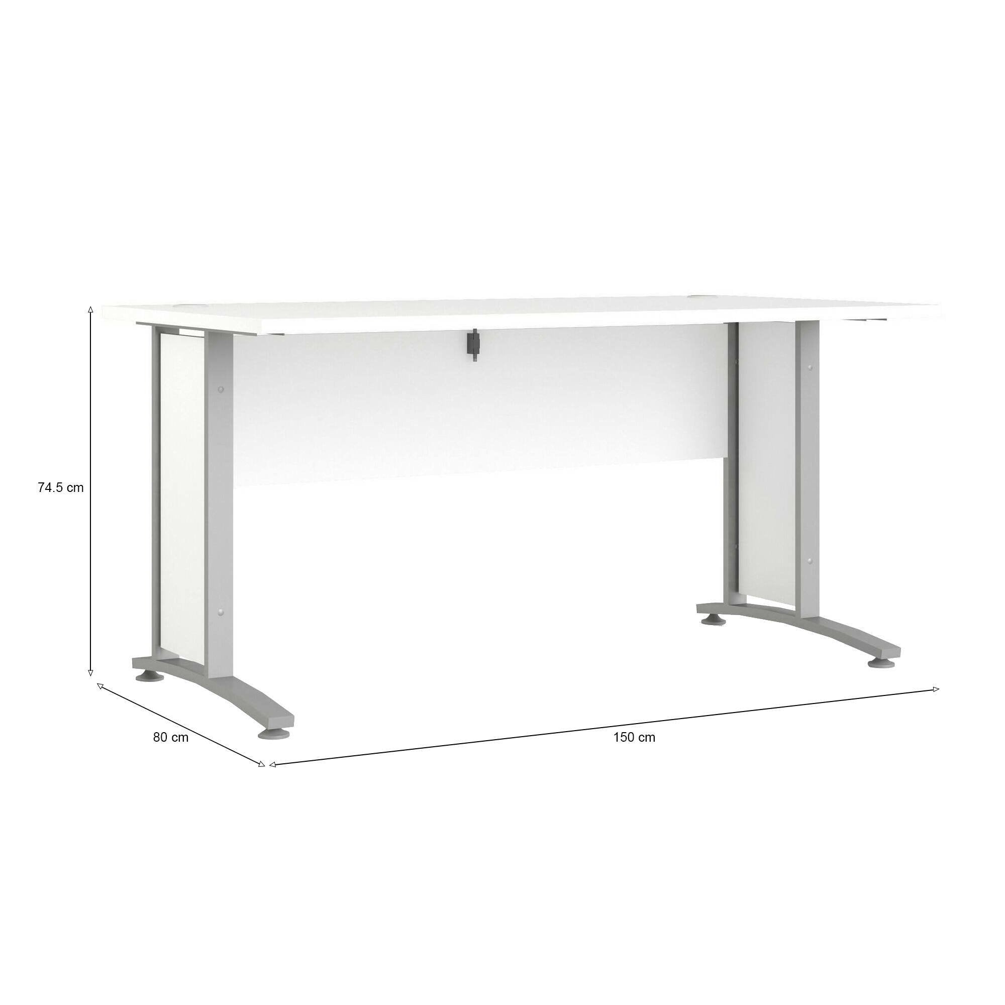 Scrivania Ascorbato, Scrittoio multiuso, Tavolo per ufficio porta PC, Piano di lavoro, 150x80 h75 cm, Bianco e Grigio