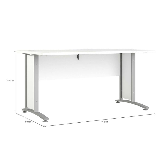 Scrivania Ascorbato, Scrittoio multiuso, Tavolo per ufficio porta PC, Piano di lavoro, 150x80 h75 cm, Bianco e Grigio