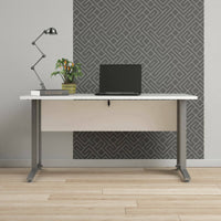 Scrivania Ascorbato, Scrittoio multiuso, Tavolo per ufficio porta PC, Piano di lavoro, 150x80 h75 cm, Bianco e Grigio