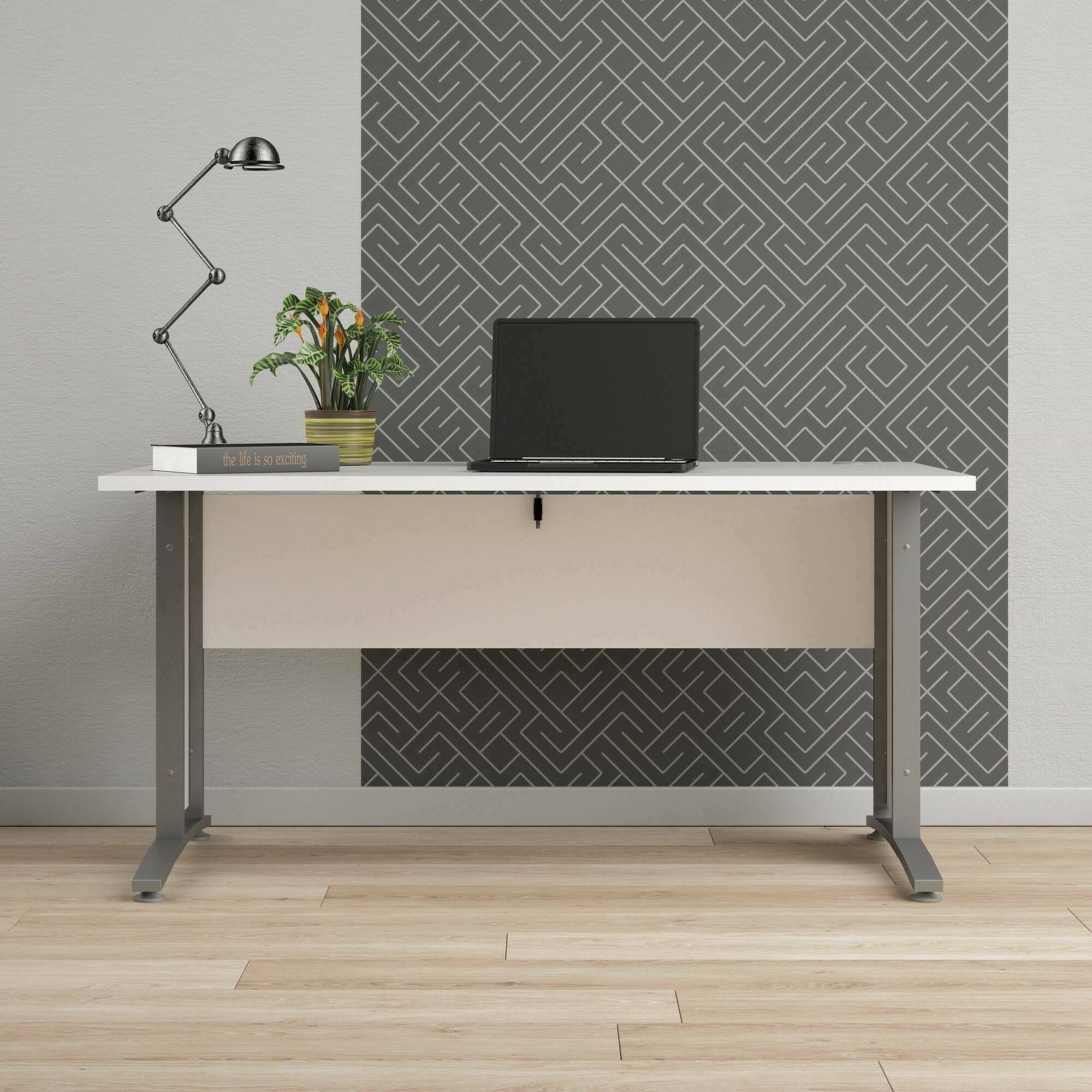 Scrivania Ascorbato, Scrittoio multiuso, Tavolo per ufficio porta PC, Piano di lavoro, 150x80 h75 cm, Bianco e Grigio