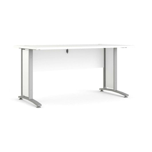 Scrivania Ascorbato, Scrittoio multiuso, Tavolo per ufficio porta PC, Piano di lavoro, 150x80 h75 cm, Bianco e Grigio