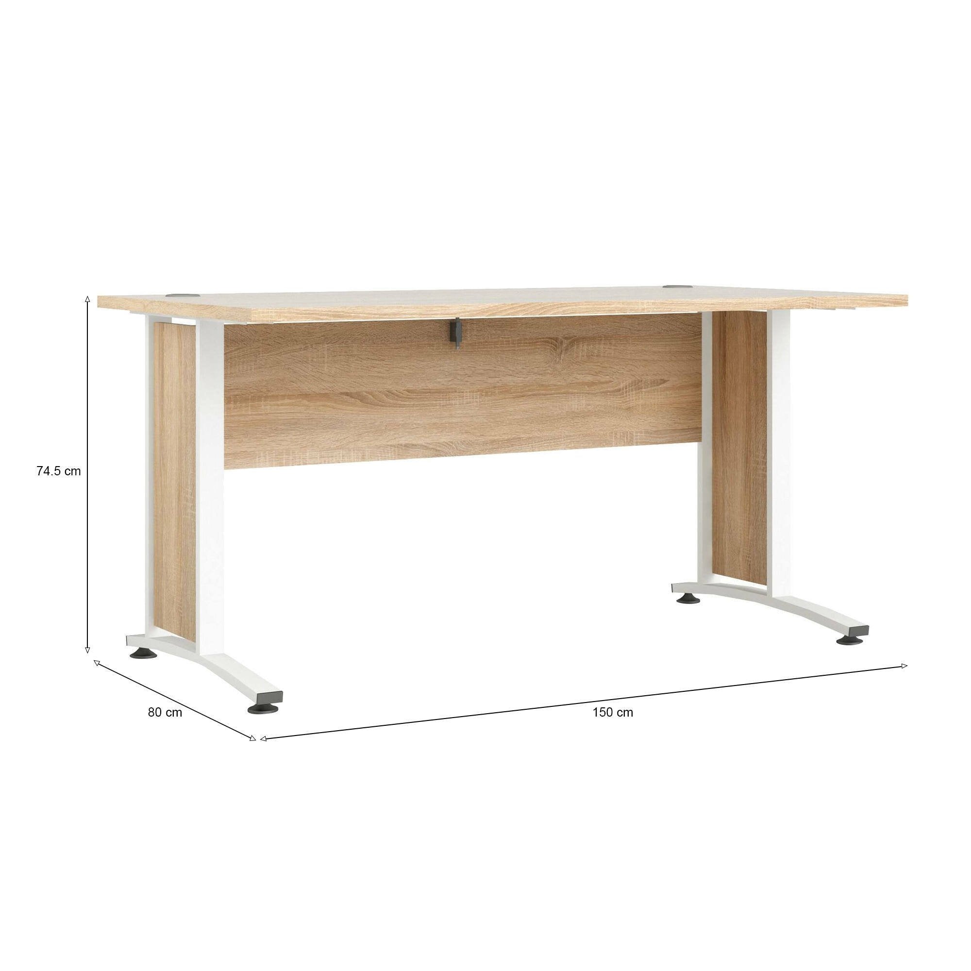 Scrivania Ascorbato, Scrittoio multiuso, Tavolo per ufficio porta PC, Piano di lavoro, 150x80 h75 cm, Quercia e Bianco