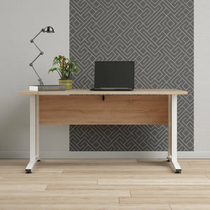 Scrivania Ascorbato, Scrittoio multiuso, Tavolo per ufficio porta PC, Piano di lavoro, 150x80 h75 cm, Quercia e Bianco
