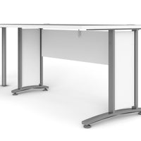Scrivania Tanya, Scrittoio multiuso, Tavolo per ufficio porta PC, Piano di lavoro, 230x200 h75 cm, Bianco e Grigio