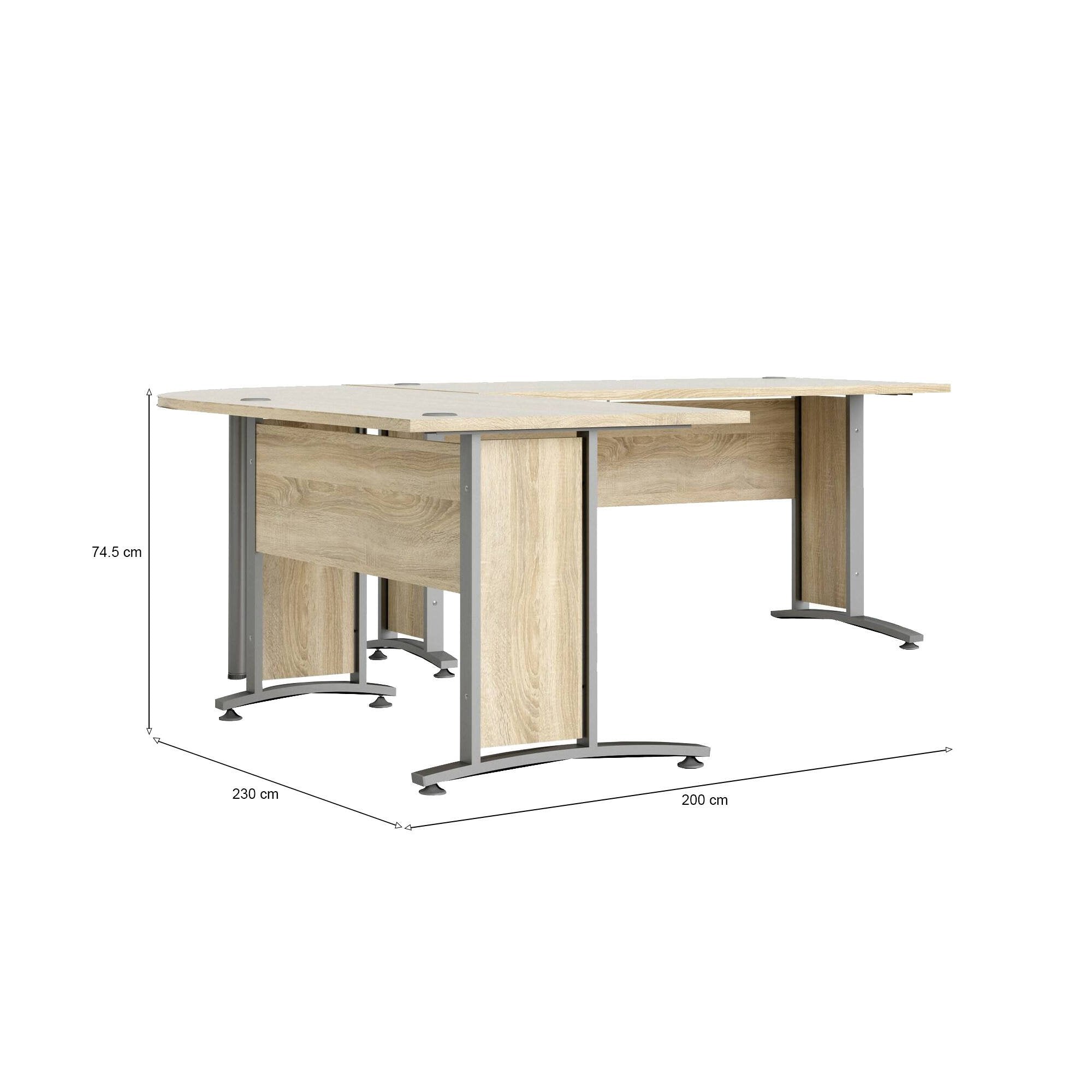 Scrivania Tanya, Scrittoio multiuso, Tavolo per ufficio porta PC, Piano di lavoro, 230x200 h75 cm, Grigio e Quercia